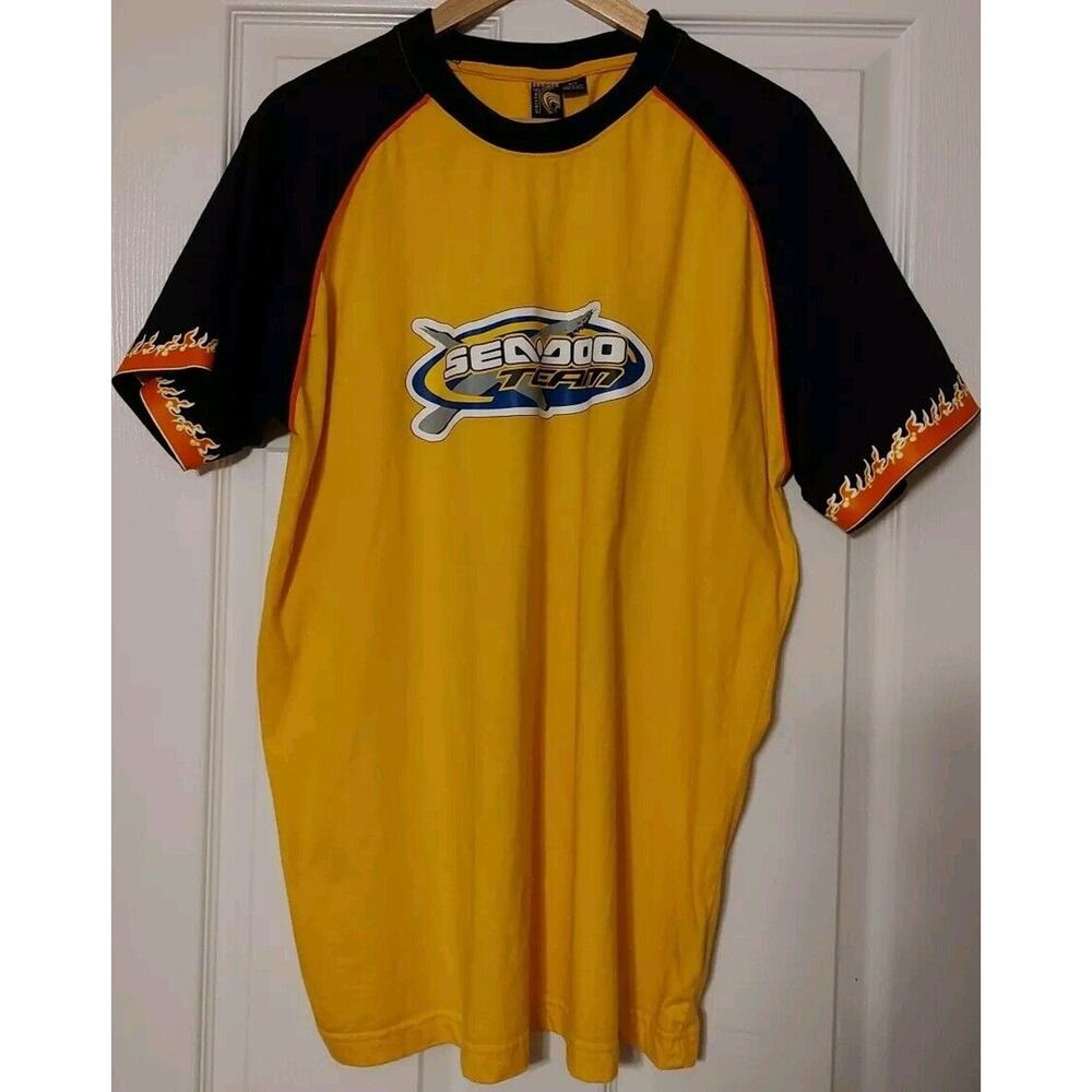 Vintage Sea Ski Doo Shirt Mens Large Yellow Jet Racing Bombardier Flames